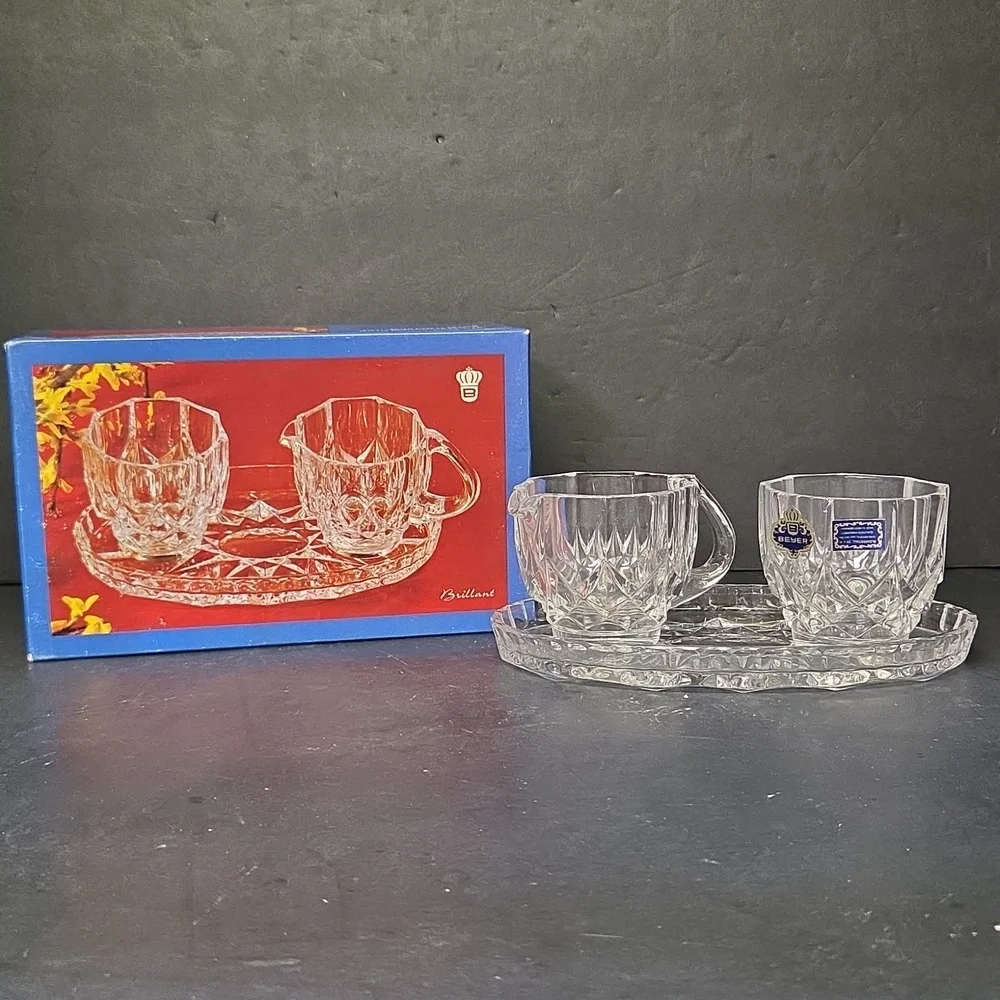 Brillant‎ West Germany Crystal Cream Sugar Tray Set W/ Original Box